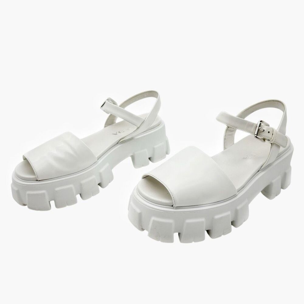 PRADA White Monolith Leather Clog Sandal Size 40 Platform Chunky Spazzolato
